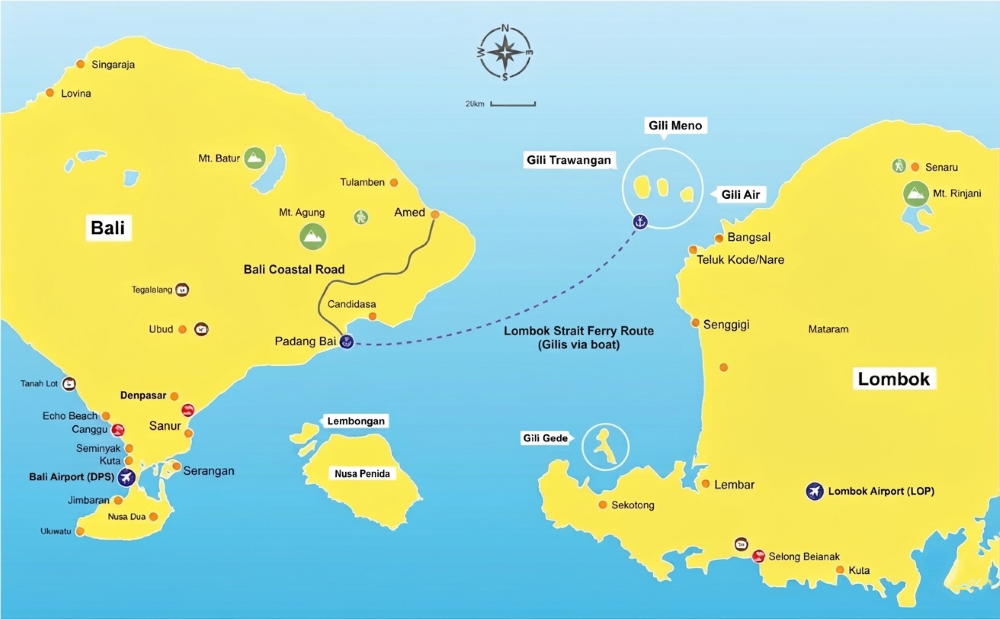 Padang Bai to Gili Trawangan map